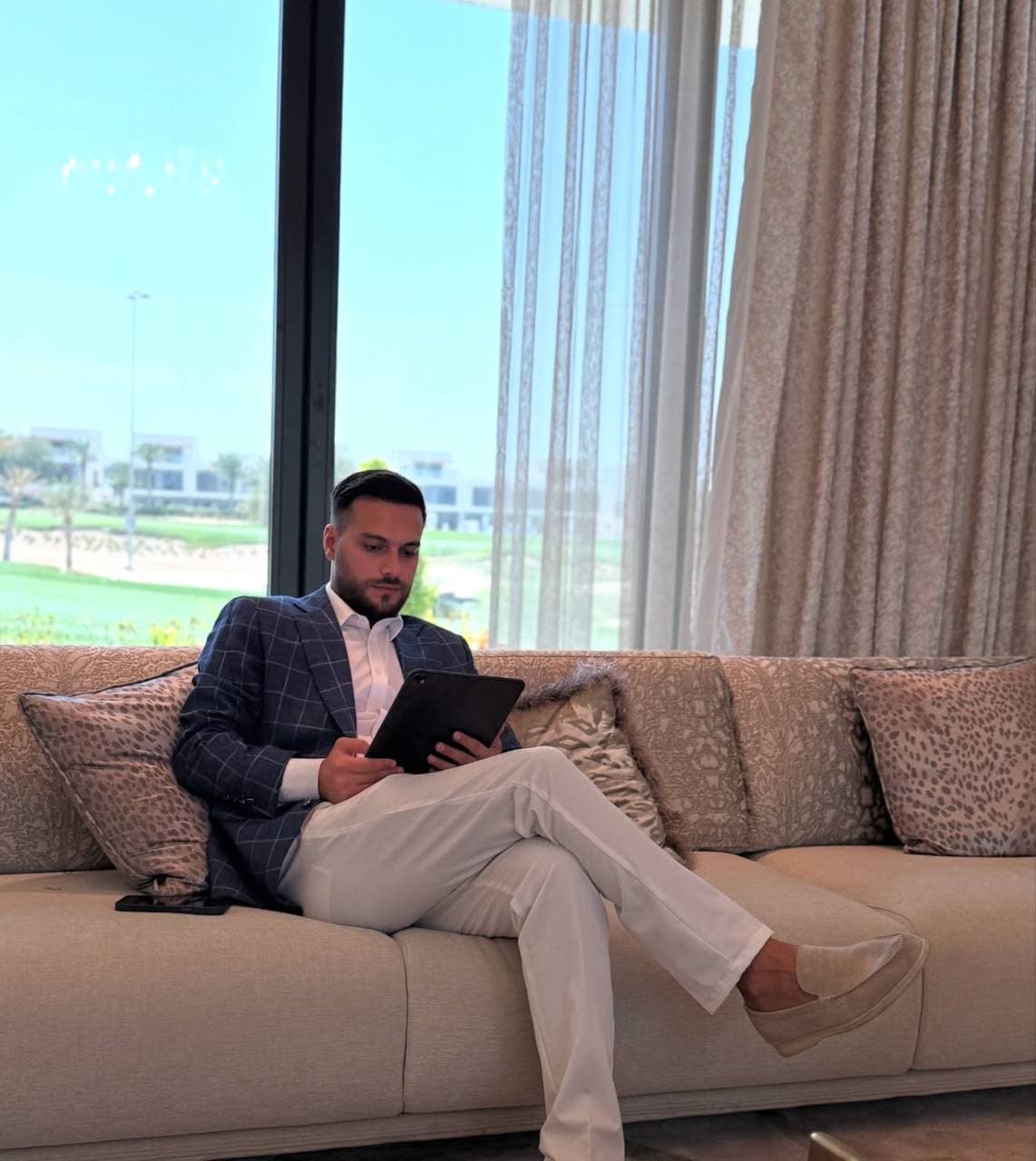 Reviewing penthouse plans with a client